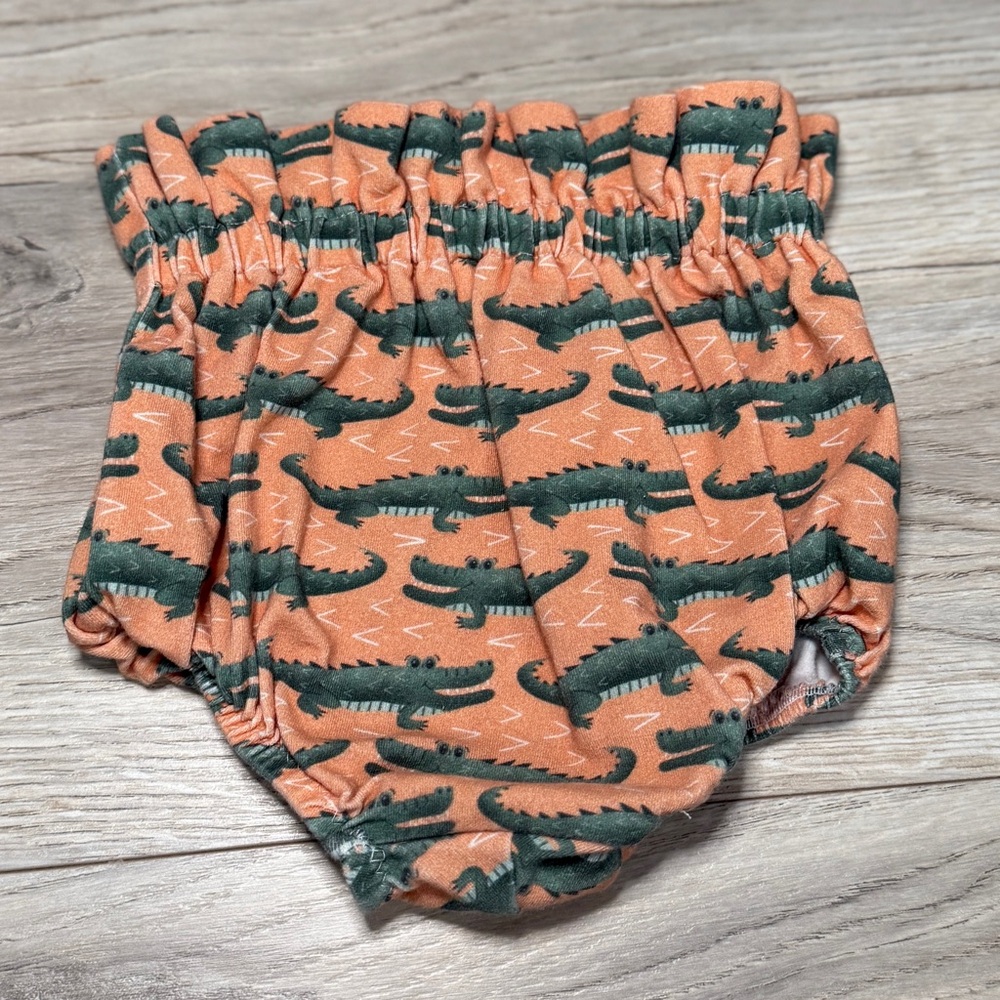 Handmade‎ Crocodile Print Baby Bloomers Paperbag Waist Orange Green Diaper Cover